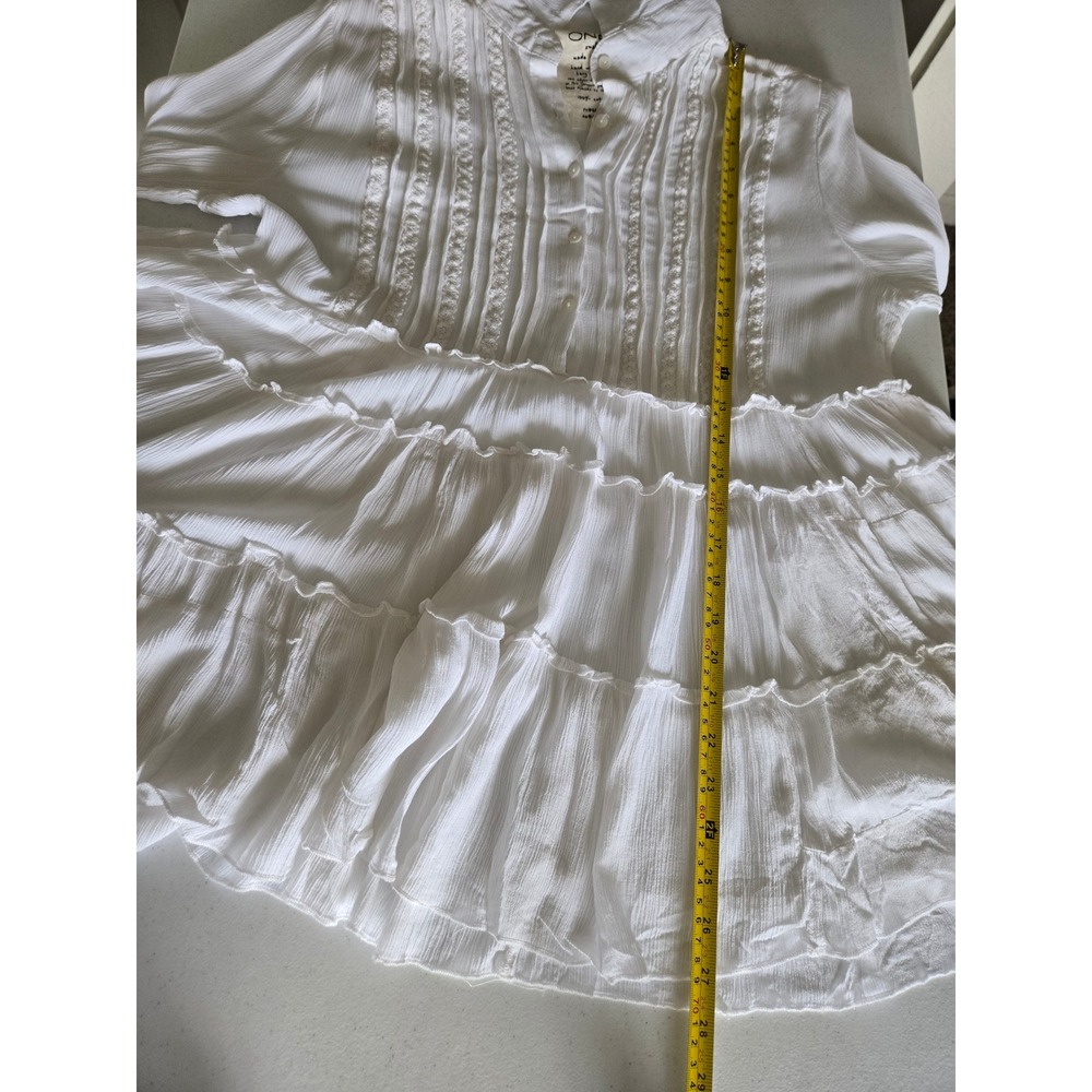 Free People One White Cotton Gauze Lace Tiered Babydoll Tunic Top Small - Picture 7 of 8